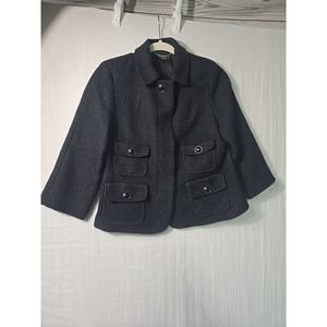 Talbots 0-2P?‎ Wool Blend Black Womens Blazer Jacket Buttons Lining Jackie O